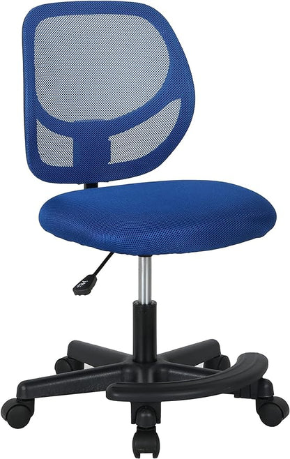 Amazon Basics Kids Adjustable Mesh Low-Back Swivel Study Desk Chair with Footrest, Blue