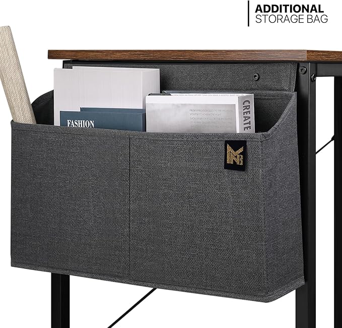 MoNiBloom Home Office Gaming Desk, 40 Inches Computer Study Table with A Storage Bag, Rustic Brown