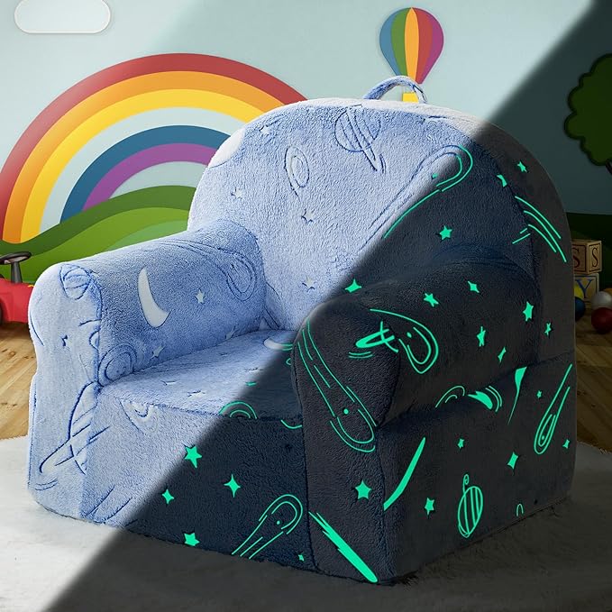 Toddler Chair Kids Plush Chair Sherpa Kids Chairs, Toddler Couch Bean Bag Chairs for Kids Gaming Chair for Kids Glow in The Dark,Starry Sky Blue