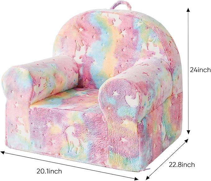 Toddler Chair Kids Plush Chair Sherpa Kids Chairs, Toddler Couch Bean Bag Chairs for Kids Gaming Chair for Kids Glow in The Dark, Rainbow Pink