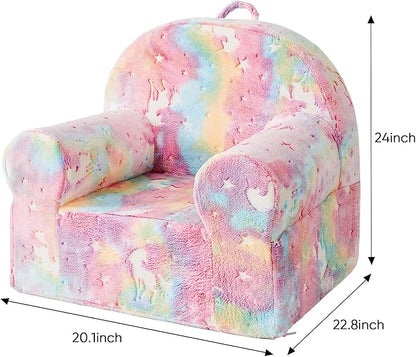 Toddler Chair Kids Plush Chair Sherpa Kids Chairs, Toddler Couch Bean Bag Chairs for Kids Gaming Chair for Kids Glow in The Dark, Rainbow Pink