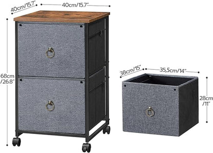 HOOBRO 2 Drawer Mobile File Cabinet, Rolling Printer Stand, Vertical Filing Cabinet, Office Cabinet, Filing Cabinet for Home Office, A4/Letter Size, Nonwovens Drawer, Rustic Brown and Gray BFG20WJ01