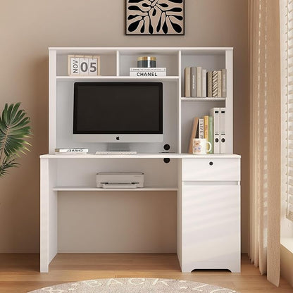 NicBex Laik-DW-00025-DX Desks, 51.18" W x 24.8" D x 59.44" H, White