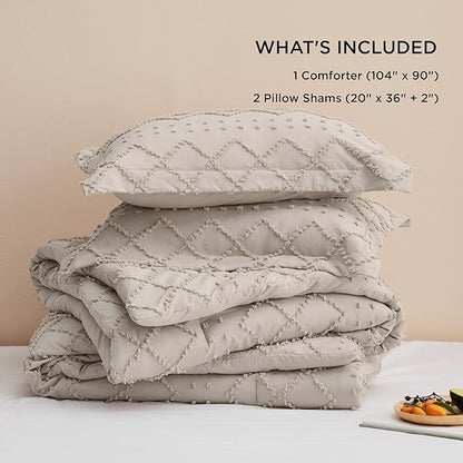 Bedsure King Size Comforter Set - Linen Comforter, Boho Tufted Shabby Chic Bedding Comforter Set, 3 Pieces Vintage Farmhouse Bed Set for All Seasons, Fluffy Soft Bedding Set with 2 Pillow Shams