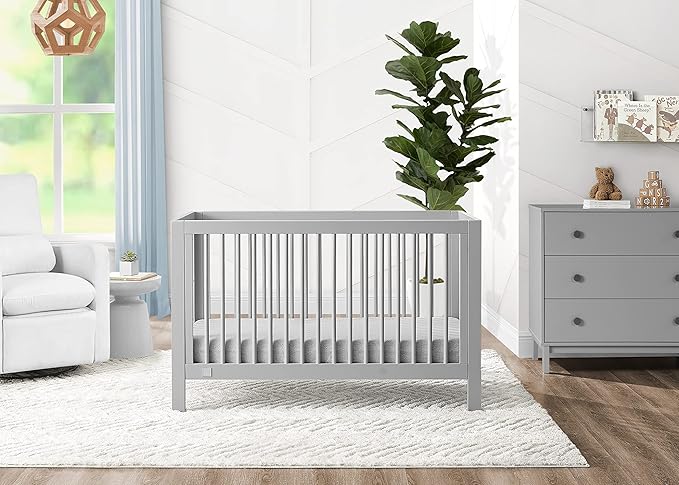 babyGap by Delta Children Charlie 6-in-1 Convertible Crib TrueSleep Crib and Toddler Mattress (Bundle), Grey