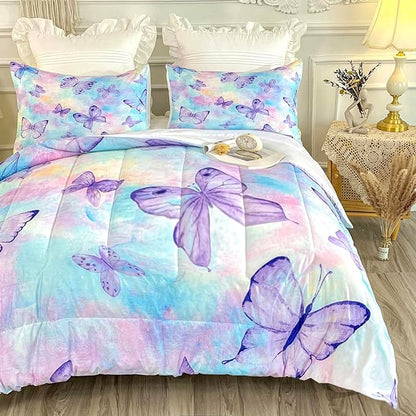 CVHOUSE Butterfly Twin Comforter Set for Girls Teens.Butterfly Twin Bedding Set,Butterflies Bedspread,Butterfly Duvet,Butterfly Bed Set,Butterflies Quilt Set 3 Pcs 1 Comforter and 2 Pillowcases