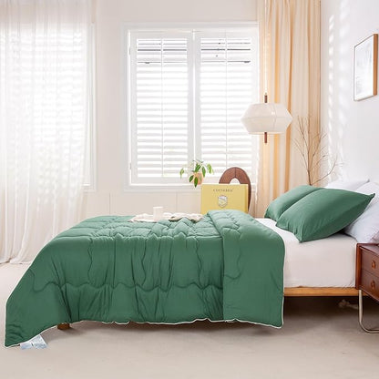 COTTEBED Softness Comforter Set KING Size Bed, Jersey Knit Cotton T-Shirt Feel Ultra-Soft Comy Lightweight Bedding Quilt Blanket Pillowsham All Season, California/Cal King Emerald/Hunter/Forest Green