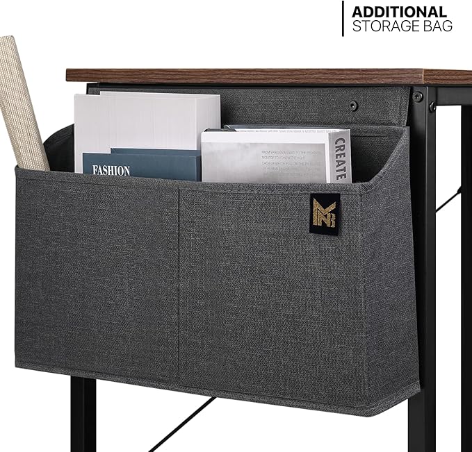 MoNiBloom 40 Inches Computer Desk with Storage Bag, Study Work Writing Table w/Metal Frame for Home Office, Walnut Color