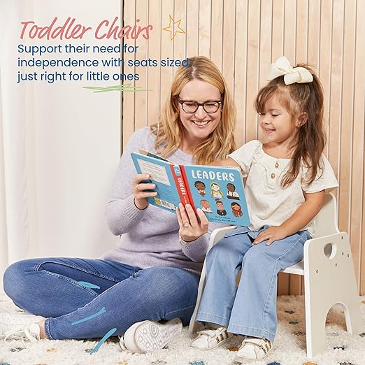 ECR4Kids Stackable Wooden Toddler Chair, 10in, Kids Furniture, White Wash, 2-Pack