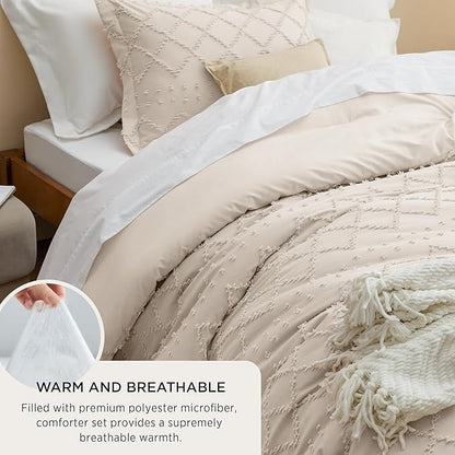 Bedsure California King Comforter Set - Beige Comforter, Boho Tufted Shabby Chic Bedding Comforter Set, 3 Pieces Vintage Farmhouse Bed Set for All Seasons, Fluffy Bedding Set with 2 Pillow Shams
