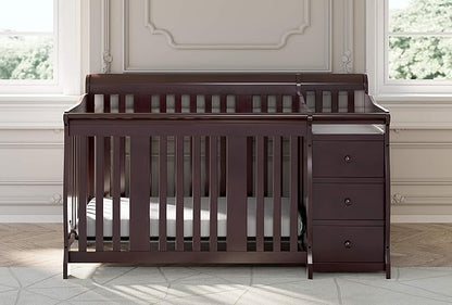 Storkcraft Portofino 5-in-1 Convertible Crib and Changer (Espresso) – Crib and Changing -Table Combo with 3 Drawers, Includes Baby Changing Pad, Converts to Full-Size Bed