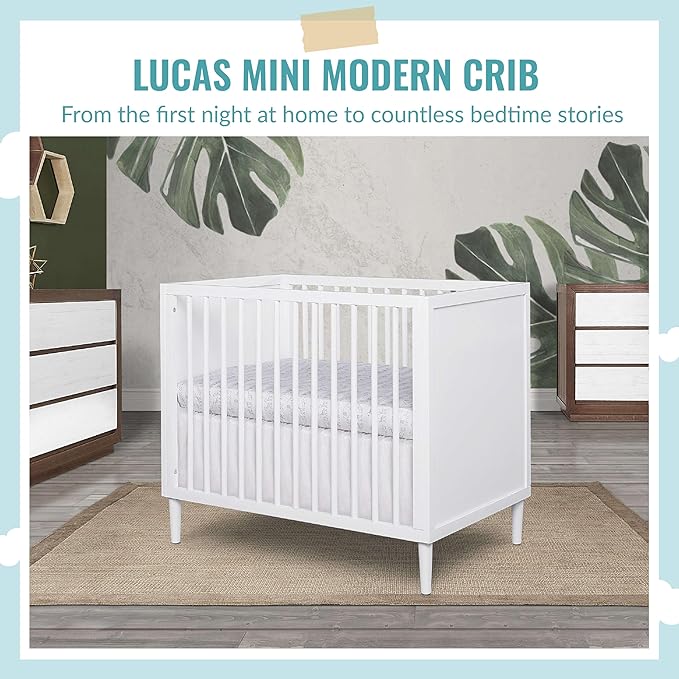 Lucas Mini Modern Crib with Rounded Spindles in White , 39x25.5x33 Inch (Pack of 1)