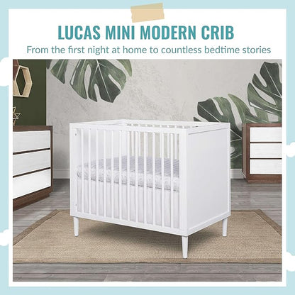 Lucas Mini Modern Crib with Rounded Spindles in White , 39x25.5x33 Inch (Pack of 1)