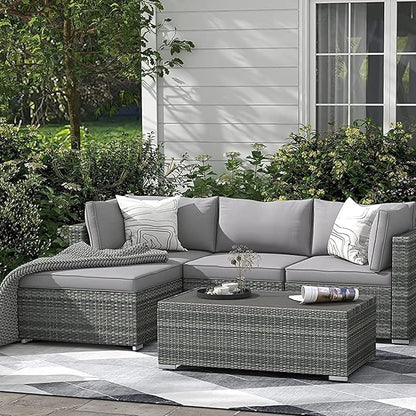 ClawsCover 9Pack Outdoor Seat and Back Cushions Replacement Covers Fit for 5 Pieces 4-Seater Wicker Rattan Patio Conversation Set Sectional Couch Furniture,Gray-Include Covers Only (Large)