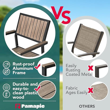 Pamapic 8-Piece Patio Dining Set，Outdoor Aluminum Furniture Set with Plastic-Wood Table Top,Outdoor Furniture Set with 6 Outdoor Stackable Chairs for Patio Garden Poolside (Black)