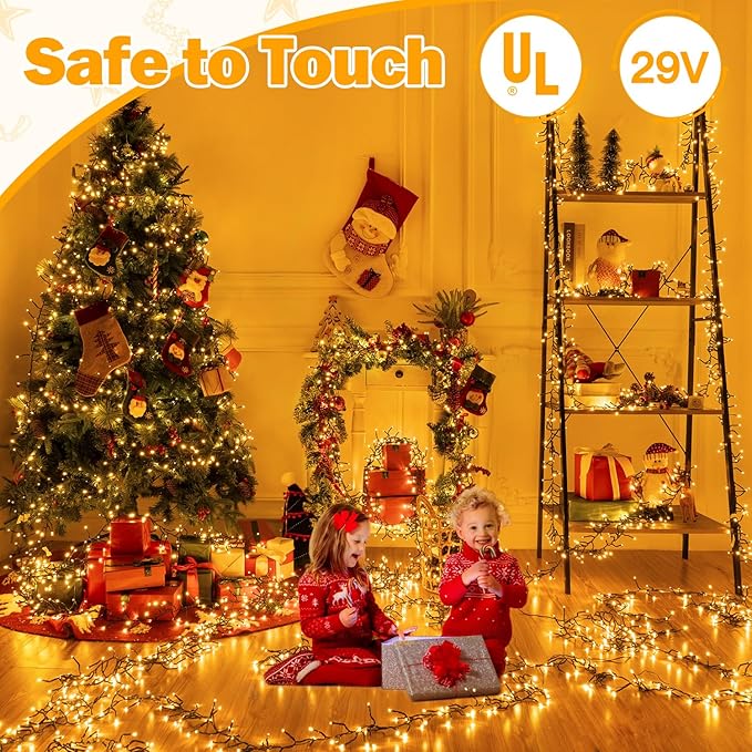 Ollny Cluster Lights Christmas 1000LED 49FT, Warm White Christmas Tree Lights 8 Modes Timer Remote, Waterproof String Lights for Outdoor Indoor Outside Garland Xmas Decorations
