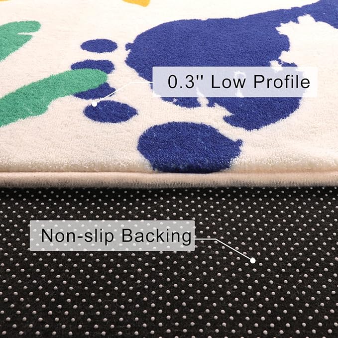 Handprints and Footprints Kids Rug for Playroom, 3'x5' Washable Colorful Nursery Rug for Boys and Girls Room, Ultra Soft Non-Slip Carpet Indoor Mat for Classroom Bedroom