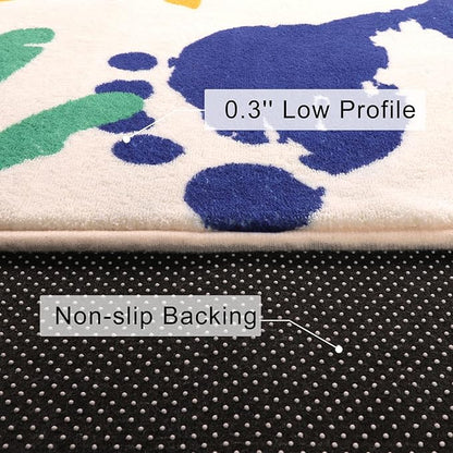 Handprints and Footprints Kids Rug for Playroom, 3'x5' Washable Colorful Nursery Rug for Boys and Girls Room, Ultra Soft Non-Slip Carpet Indoor Mat for Classroom Bedroom