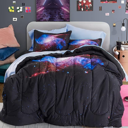 SLEEP ZONE Kids Bedding Twin Comforter Set - Super Soft & Cute Printed 2-Piece Comforter Set All Seasons for Boys, Girls, Fade Resistant, Machine Washable, Purple Galaxy