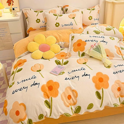 MorroMorn Twin Bedding Sets, Orange Floral Duvet Cover Set, Fluffy Comforter Covers Blanket Ultra Soft Cute Flowers for Girls Kids Toddler Teen Preppy Dorm Twin/Twin XL Size