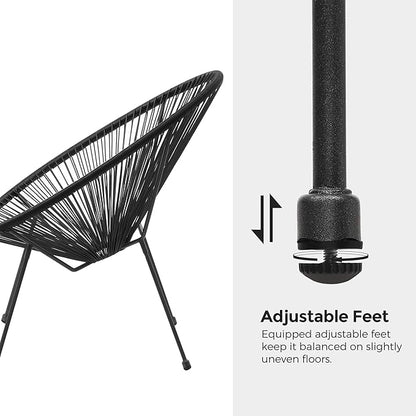 SONGMICS 3-Piece Outdoor Seating Acapulco Chair, Modern Patio Furniture Set, Glass Top Table and 2 Chairs, Indoor and Outdoor Conversation Bistro Set, Ink Black UGGF011B01
