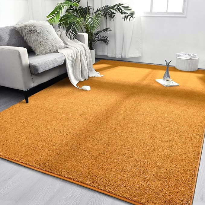 Area Rugs for Bedroom Living Room, 6x9 Orange Super Soft Comfy Thickened Memory-Foam Indoor Carpets, Modern Aesthetic Minimalist Carpet for Boys Girls Adults Apartment Nursery Home Décor