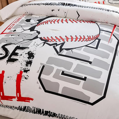 Baseball Bedding Full,Sports Comforter Set for Boys,Teen Boy Bedding Sets, Boys Baseball Comforter Set with 2 Pillowcases