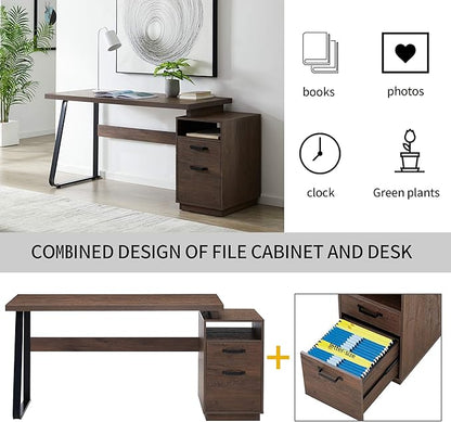 NicBex Laik-DW-00004-DX Desks, 65.3" W x 23.6" D x 30" H, Brown