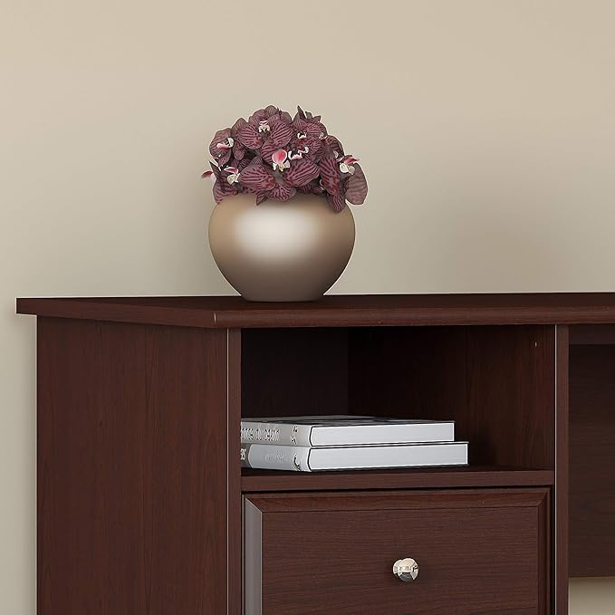 Bush Furniture Cabot Desks for Home Office with Storage and Chrome Hardware | Elegant Computer Table with Drawers, 72W, Harvest Cherry