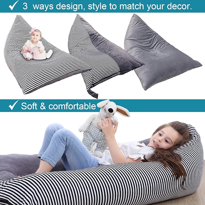 Stuffed Animal Storage Bean Bag Chair Cover | 53" Extra Large Beanbag Cover for Kids and Adults, Plush Toys Holder and Organizer for Boys and Girls | Premium Velvet - Soft & Comfortable