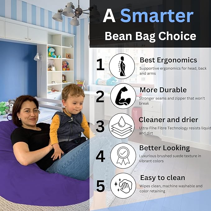 Bean Bag Chair Cover 3.5 ft (No Filler) | XL Stuffed Animal Storage | Double Stitched | Long Durable Zipper | Premium Microsuede…