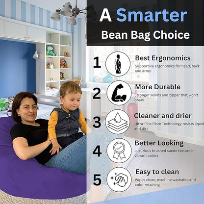 Bean Bag Chair Cover 3.5 ft (No Filler) | XL Stuffed Animal Storage | Double Stitched | Long Durable Zipper | Premium Microsuede…
