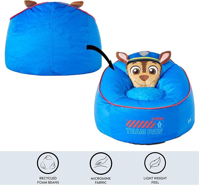 Idea Nuova Paw Patrol The Mighty Movie Hillside by pod Plush Kids Bean Bag Chair, 24" Wx24 Dx17 H