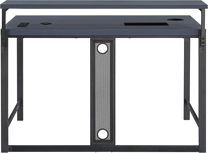 OSP Home Furnishings Reload Gaming Desk with Wireless Charging, USB Power Hub, and Remote Controlled RGB LED Lights, Matte Grey Carbon Fiber