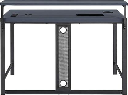 OSP Home Furnishings Reload Gaming Desk with Wireless Charging, USB Power Hub, and Remote Controlled RGB LED Lights, Matte Grey Carbon Fiber