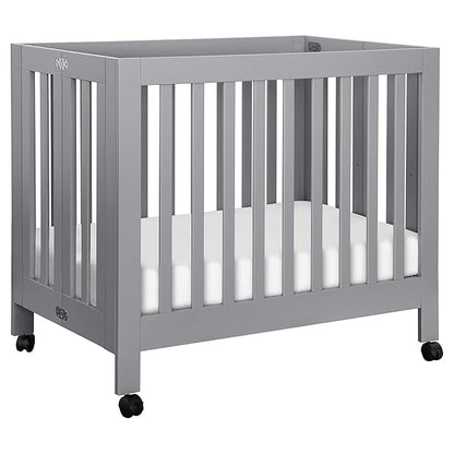 Babyletto Origami Mini Portable Folding Crib with Wheels in Grey, 2 Adjustable Mattress Positions, Greenguard Gold Certified