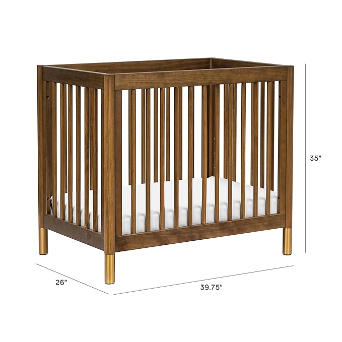 babyletto Gelato 4-in-1 Convertible Mini Crib in Natural Walnut and Brushed Gold Feet, Greenguard Gold Certified