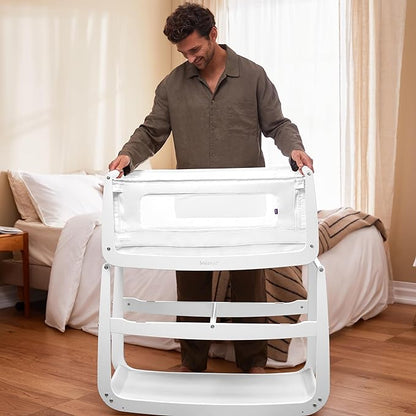 SnuzPod4, Bassinet Bedside Sleeper - Comfortable Baby Crib and Bed, 3D Breathable Mattress, Fits Bed with Adjustable Max. Height of 28.5”, Machine Washable Mesh Liner (White)