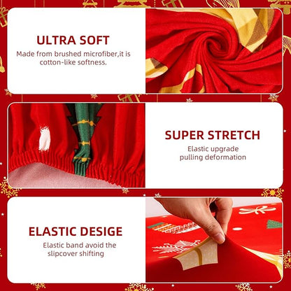 Mybedsoul Christmas Printed Red Sofa Cover Reindeer Printed Elastic Couch Cover Machine Washable Christmas Theme Red Sofa Slipcover for Living Room(3 Seater/Loveseat)