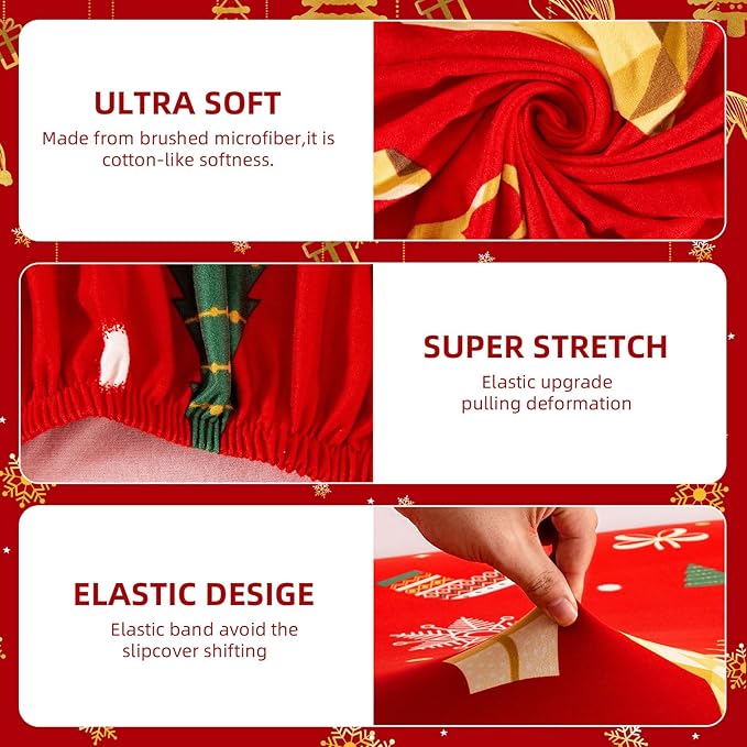Mybedsoul Christmas Printed Red Sofa Cover Reindeer Printed Elastic Couch Cover Machine Washable Christmas Theme Red Sofa Slipcover for Living Room(2 Seater/Loveseat)
