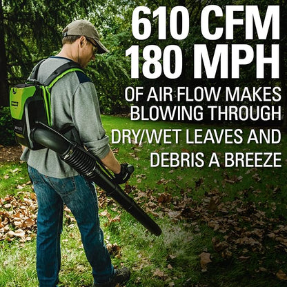 Greenworks 80V (180 MPH / 610 CFM / 75+ Compatible Tools) Cordless Brushless Backpack Blower, Tool Only