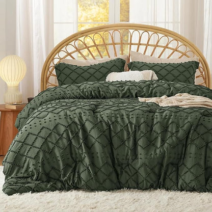 Bedsure Twin/Twin XL Comforter Set - Olive Green Boho Twin Extra Long Comforter Set for College, Shabby Chic Dorm Bedding Set, 2 Pieces Modern Farmhouse Bed Set, includes 1 Pillow Sham