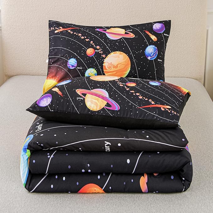 Solar System Comforter Set Twin Outer Space Room Decor Bedding Set 3 Pieces 1 Planets Theme Comforter and 2 Pillow Shams for Boys Kids Ultra-Soft Microfiber All Seasons for Bedroom Sofa