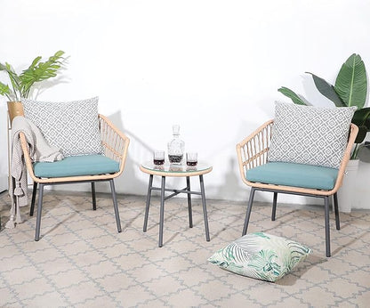 3 Piece Patio Furniture Outdoor Conversation Bistro Set with Tempered Coffee Table and Wicker Chairs for Garden Balcony Backyard Yard Poolside (Green)