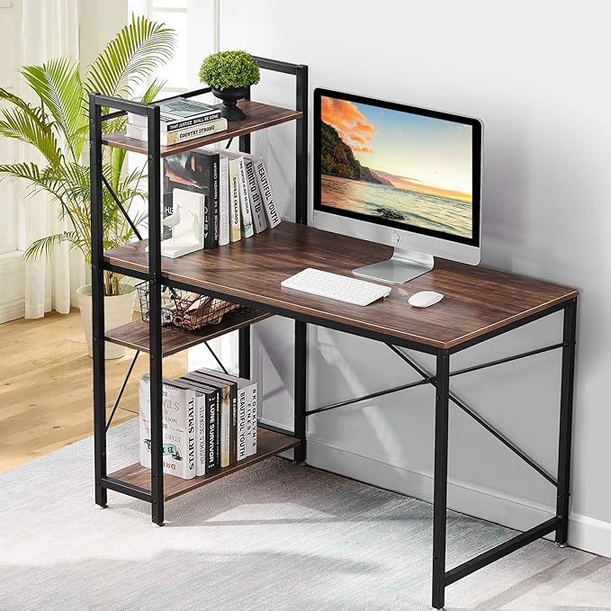 VECELO Computer Drawers/Shelves with Storage for Study/Writing and Home Office Workstation, 47 Inch Desk, Vintage Brown