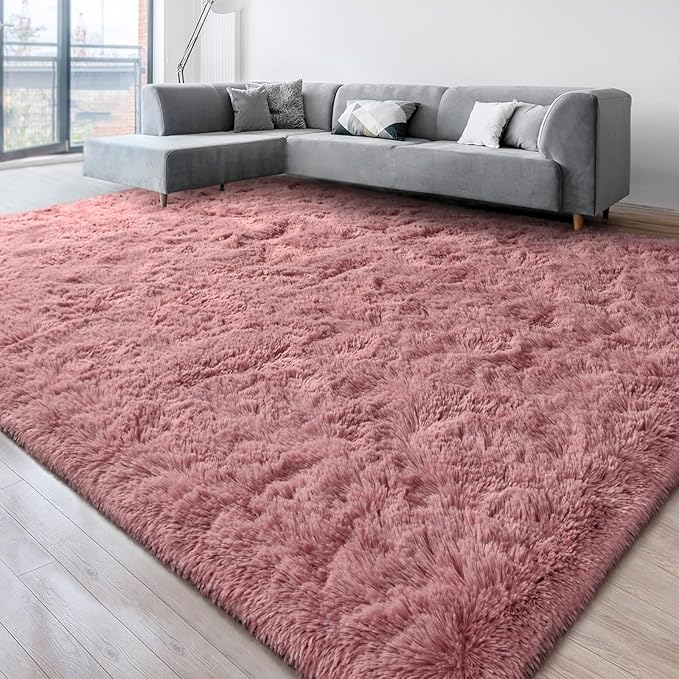 Super Soft Fluffy Shaggy Rugs for Living Room Bedroom, Fuzzy Plush Area Rugs for Girls Kids Room Nursery Home Decor, Furry Dorm Rug Cute Non-Slip Indoor Floor Carpet 4x6 Feet, Blush