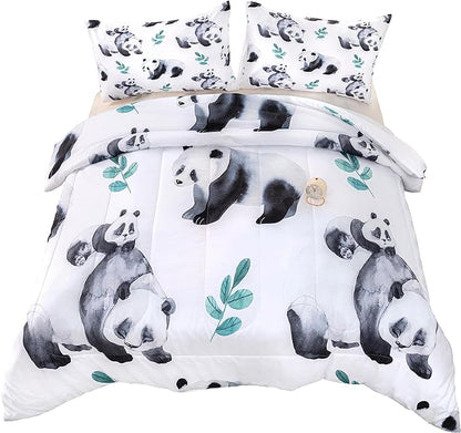 CVHOUSE Panda Bedding Set,Panda Comforter Full,Cute Panda Comforter Set for Girls Kids Teens,Kawaii Panda Quilt Set with 1 Comforter and 2 Pillow Cases- 3 Piece