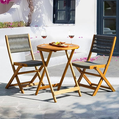 Solid Sauvage Bistro Set with Round Table (Black), Onesize, Wood Rope Design - Gray