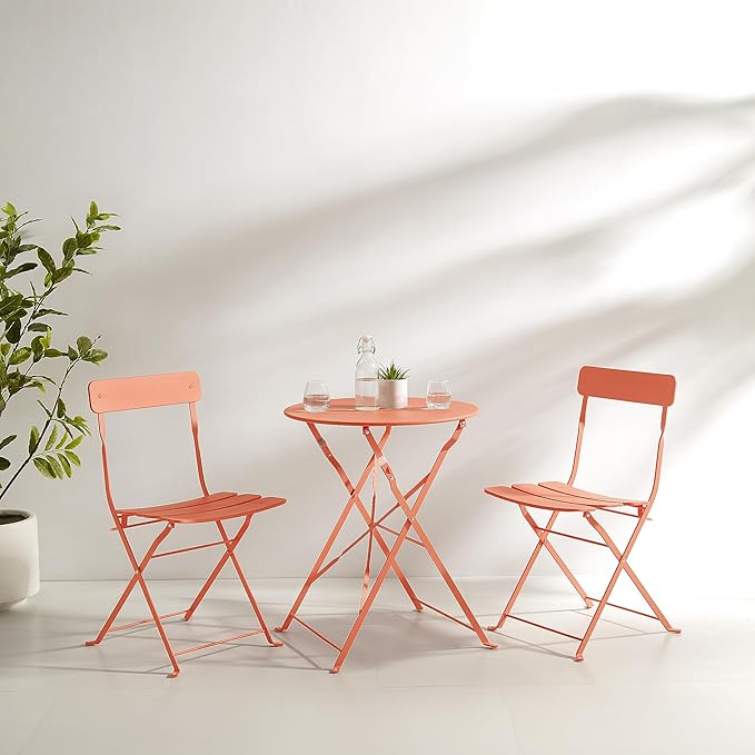 Crosley Furniture CF7390-CO Karlee Retro Metal Indoor/Outdoor 3-Piece Bistro Set with Table and 2 Chairs, Coral