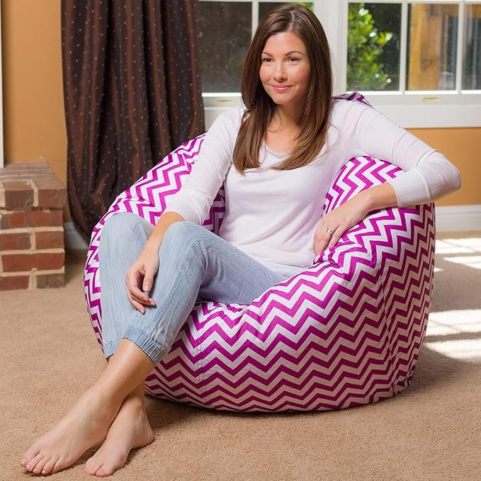 Posh Beanbags Bean Bag Chair, X-Large-48in, Pattern Chevron Purple and White